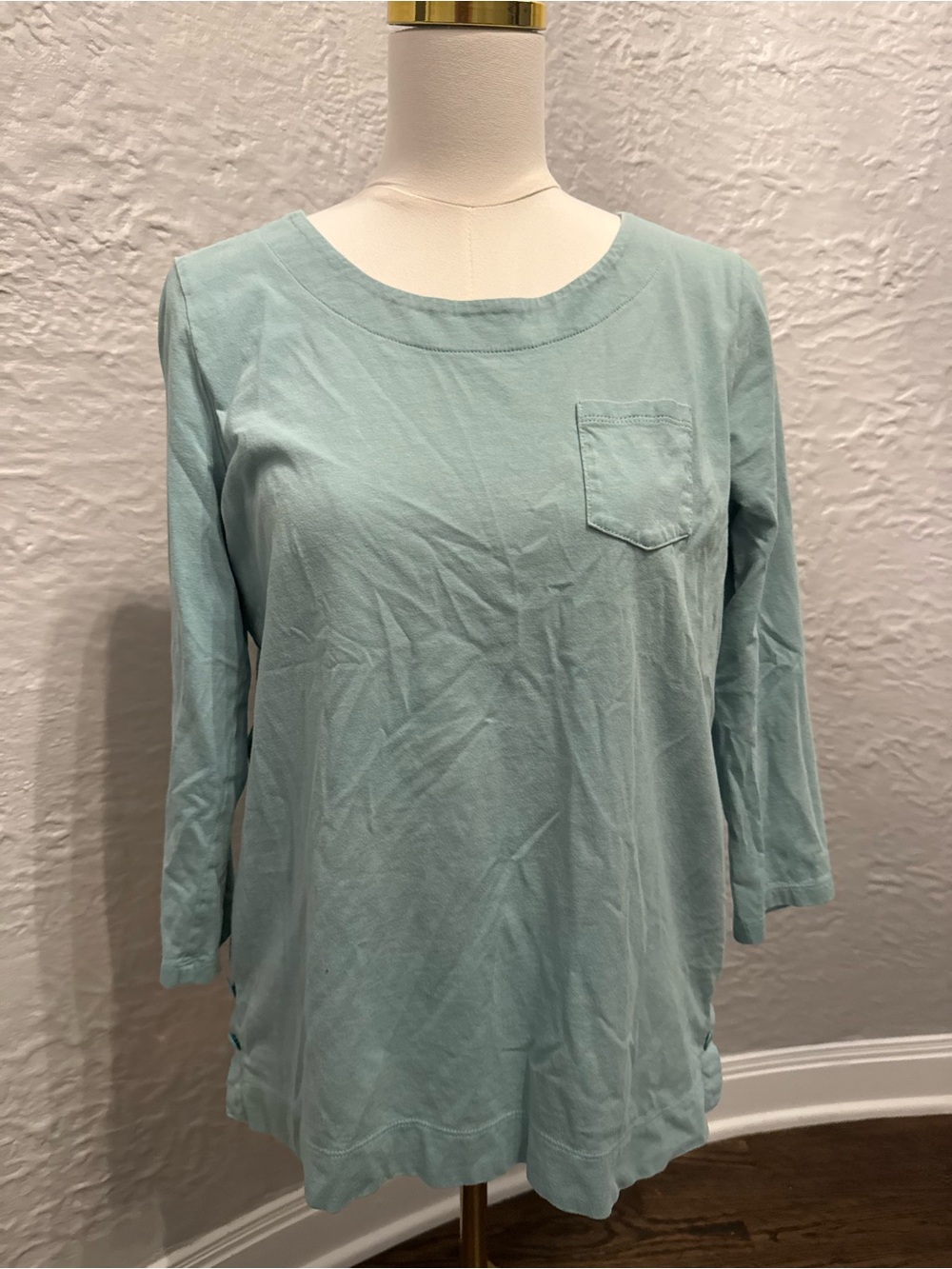 Talbots Light Blue Three-Quarter Sleeve Pocket Tee